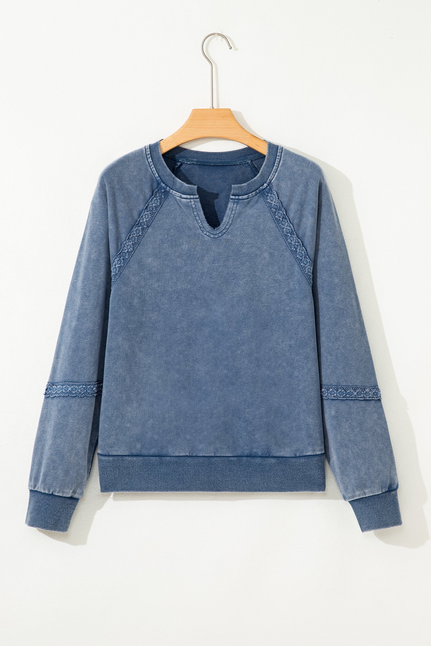 Red Dahlia Lace Patchwork Detail Notched Neck Mineral Wash Baggy Sweatshirt - Image 11