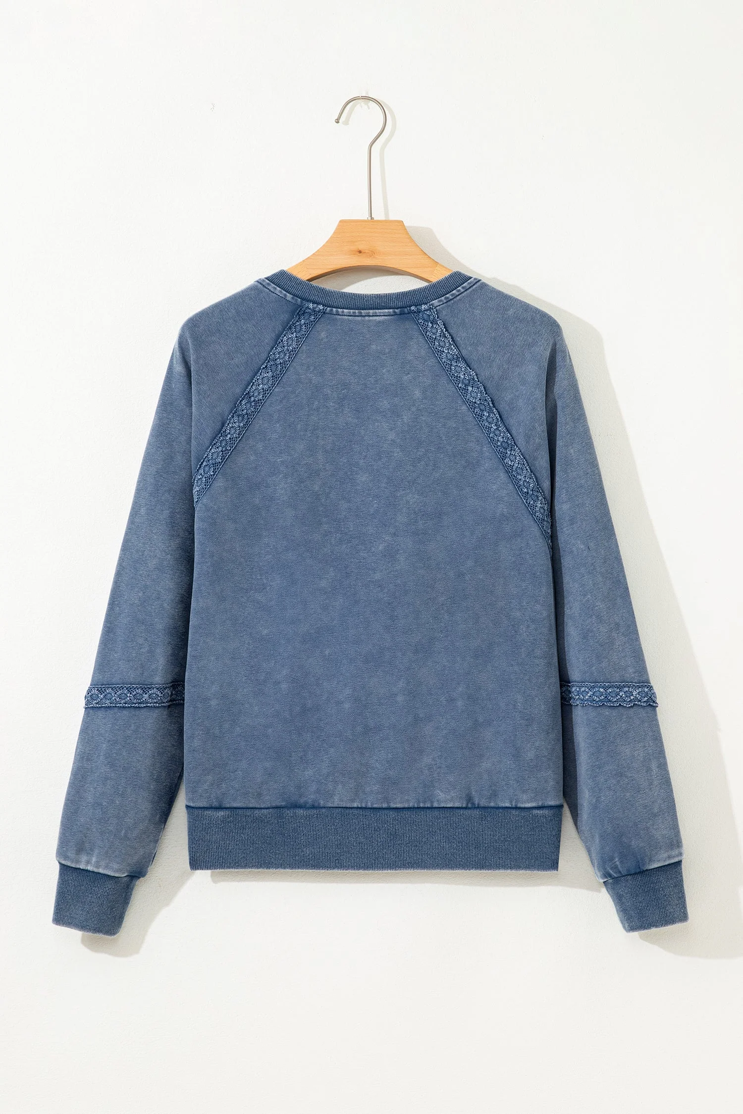 Red Dahlia Lace Patchwork Detail Notched Neck Mineral Wash Baggy Sweatshirt - Image 12