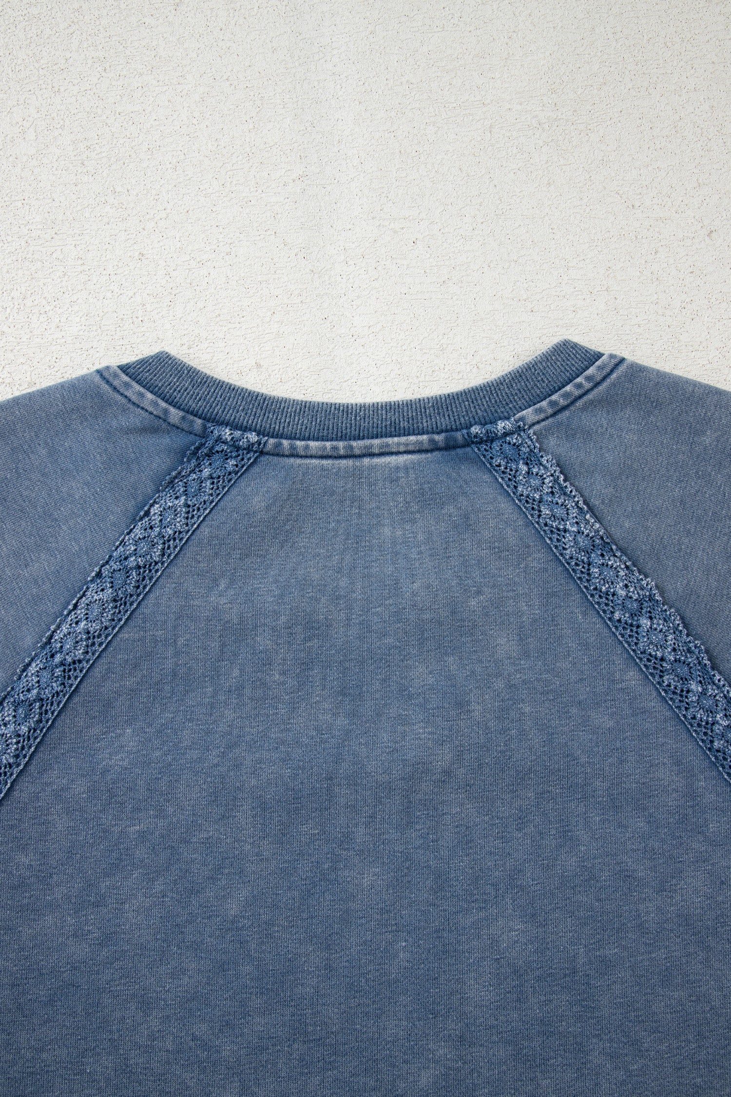 Red Dahlia Lace Patchwork Detail Notched Neck Mineral Wash Baggy Sweatshirt - Image 13