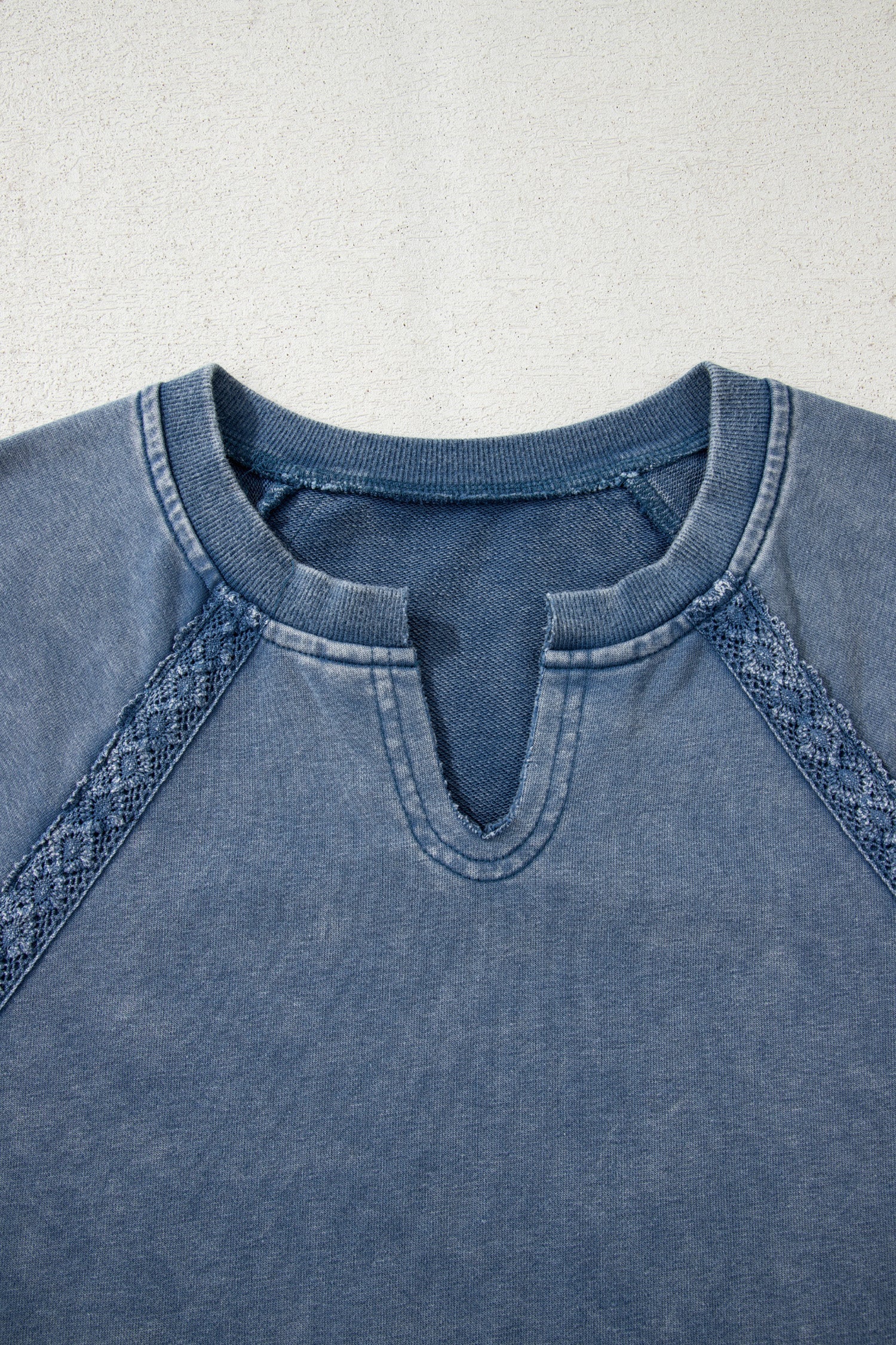 Red Dahlia Lace Patchwork Detail Notched Neck Mineral Wash Baggy Sweatshirt - Image 17