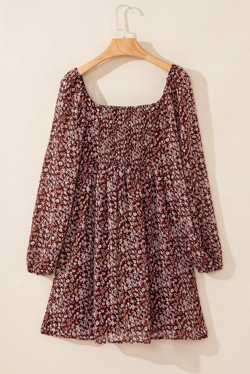 Red Floral Print Sweetheart Neck Shirred Back Mini Dress - Image 5