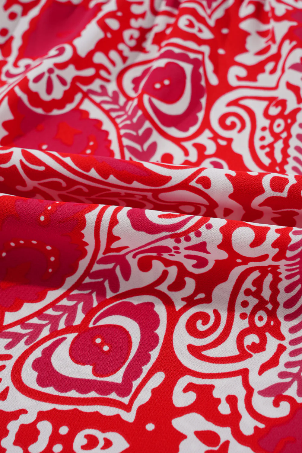 Red Paisley Print Side Slit Puff Sleeve High Waist Maxi Dress - Image 10