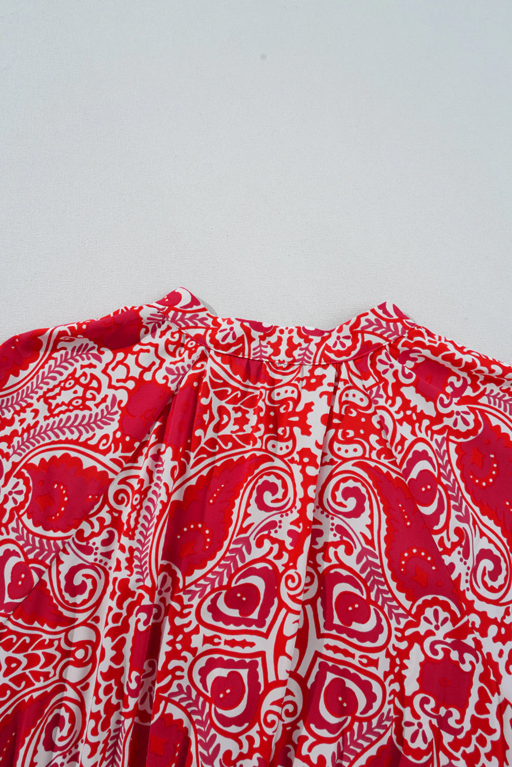 Red Paisley Print Side Slit Puff Sleeve High Waist Maxi Dress - Image 8
