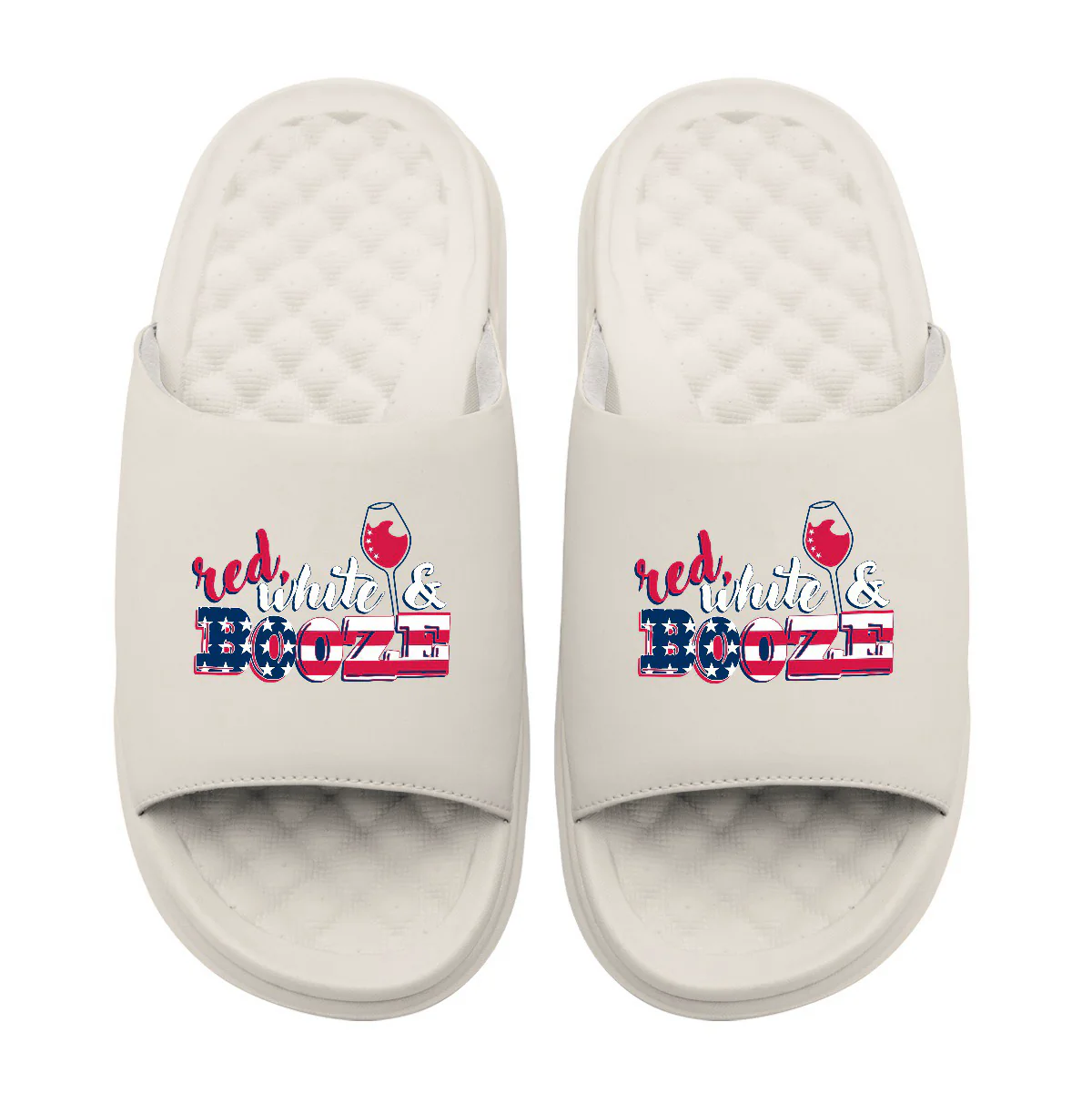 Red White and Booze Motive Slide Sandals - Image 2