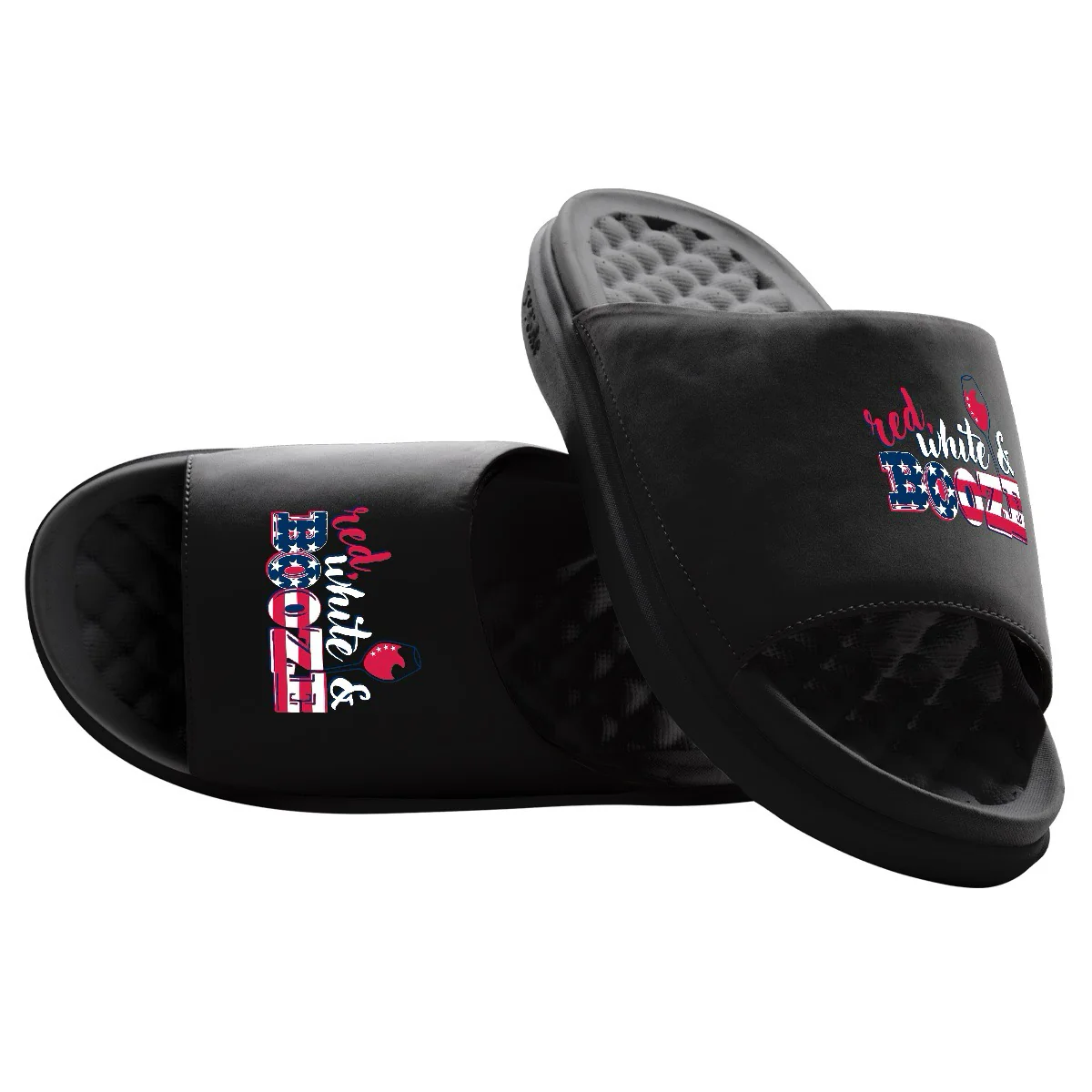 Red White and Booze Motive Slide Sandals - Image 4