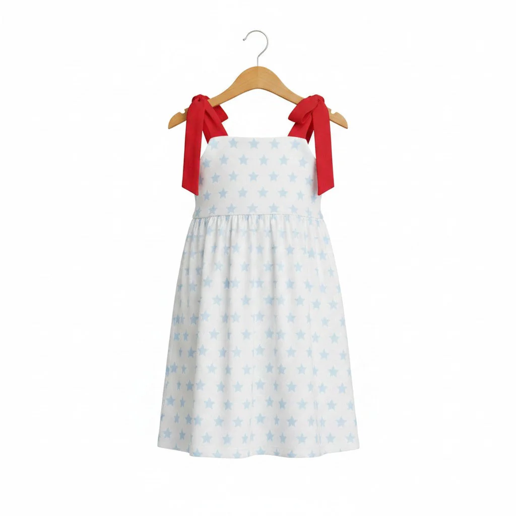 Red, White, and Stars Girls Dress with Bow - Image 2