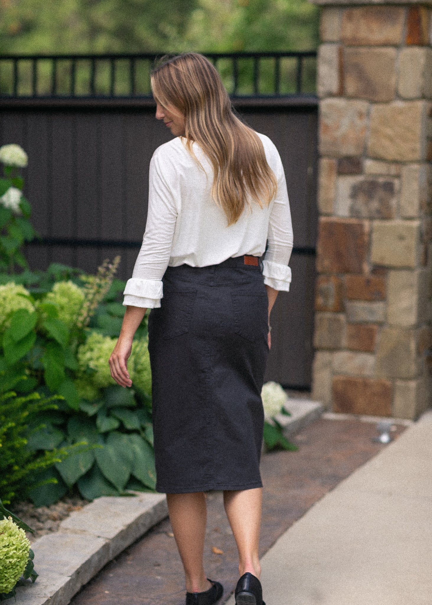 Remi Onyx Black Denim Midi Skirt - Image 12
