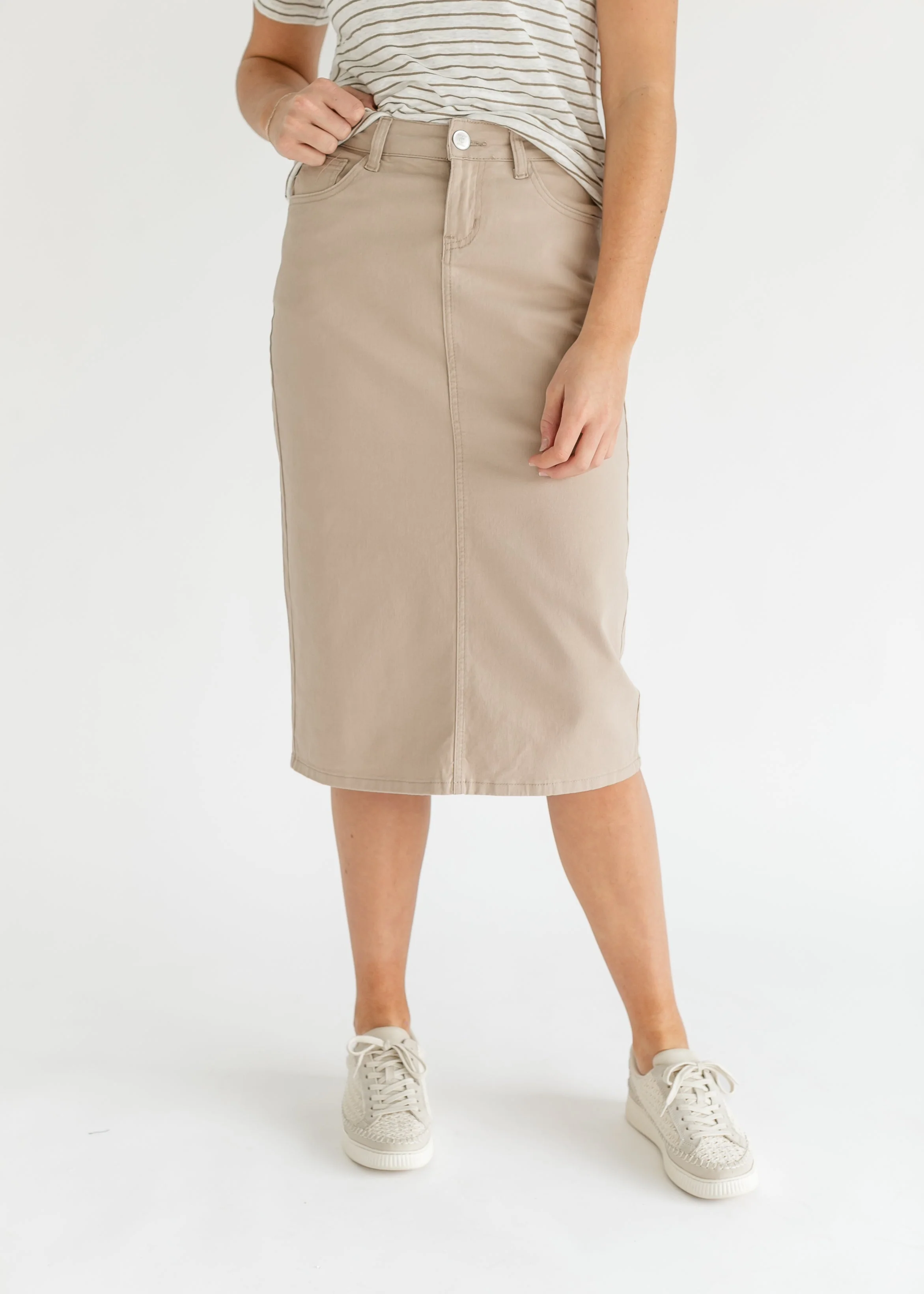 Remi Simply Taupe Denim Midi Skirt - Image 10