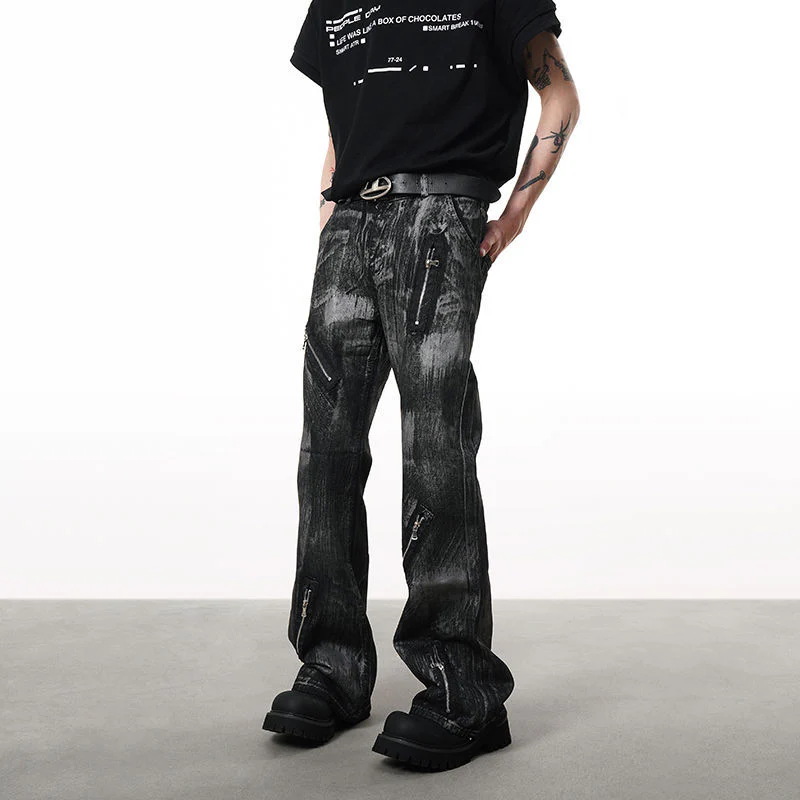 Retro Heavy Wax-coated Dirty Dyed Straight Loose Jeans - Image 6
