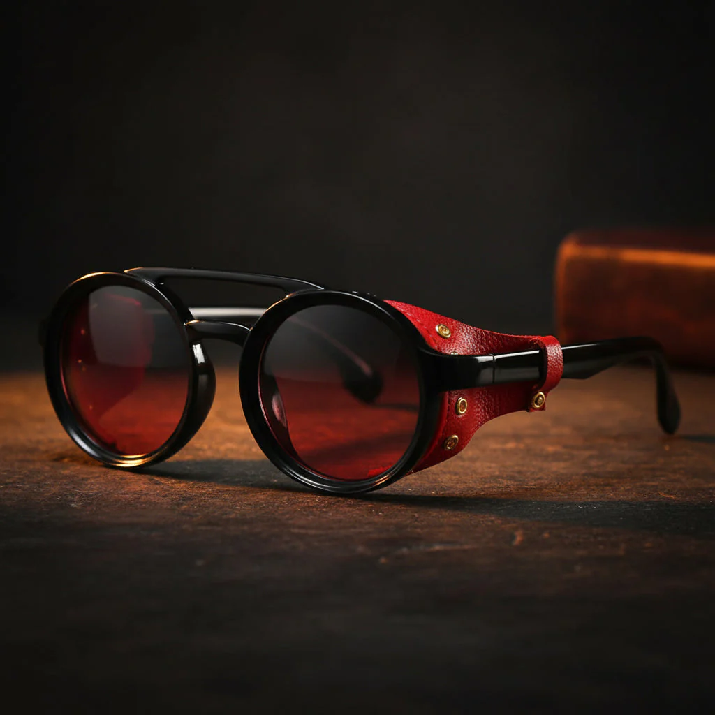 Retro Round Leather Frame Sunglasses – Vintage Fashion Eyewear - Image 6