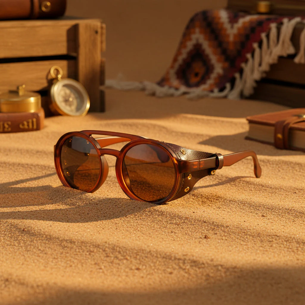 Retro Round Leather Frame Sunglasses – Vintage Fashion Eyewear - Image 8