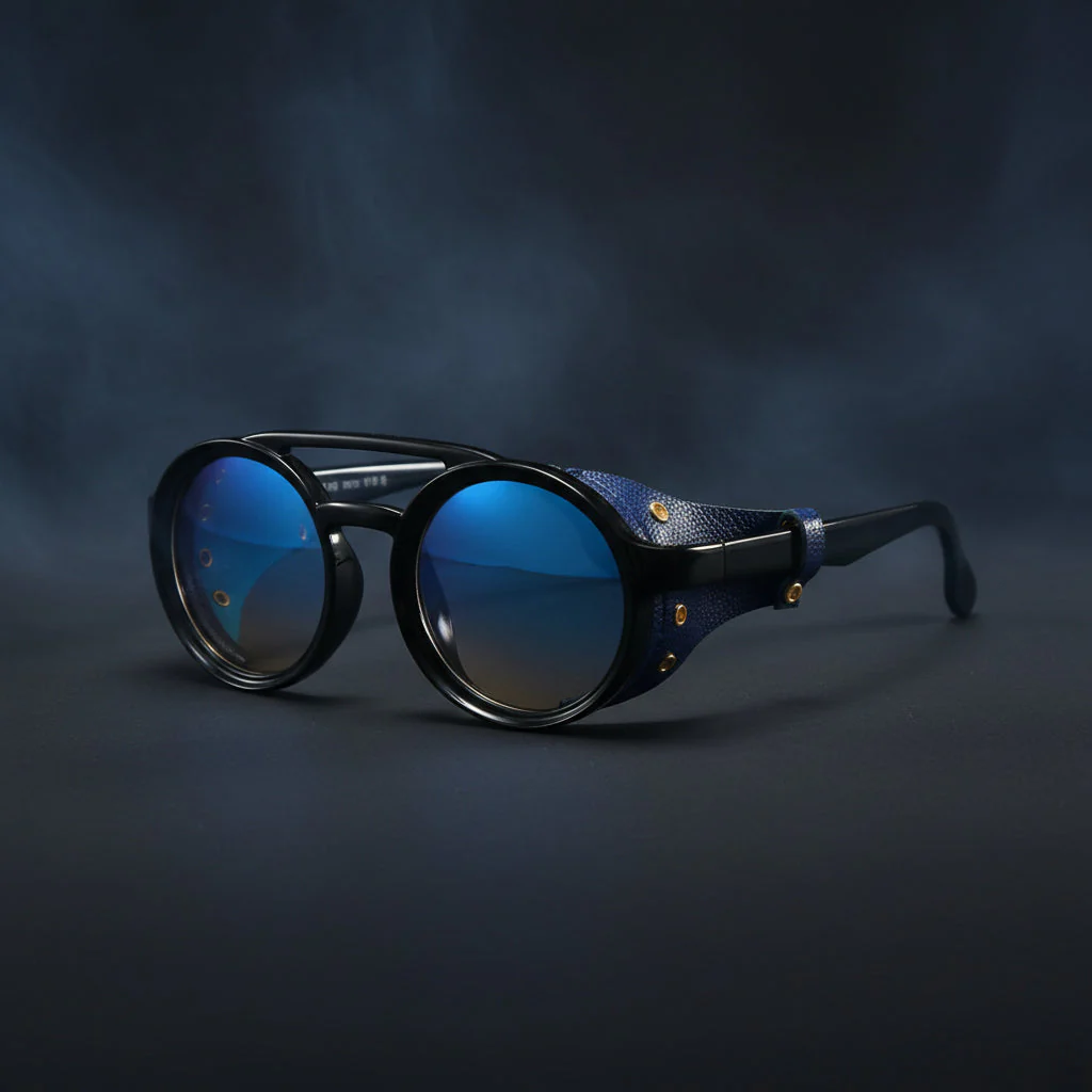 Retro Round Leather Frame Sunglasses – Vintage Fashion Eyewear - Image 9