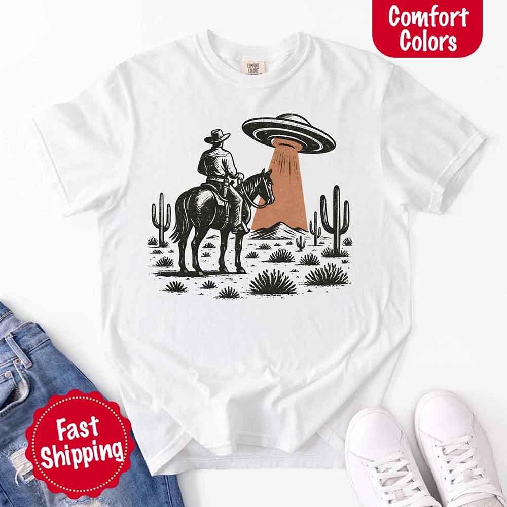 Retro UFO Cowboy Tee – Unisex Comfort Colors Shirt - Image 10