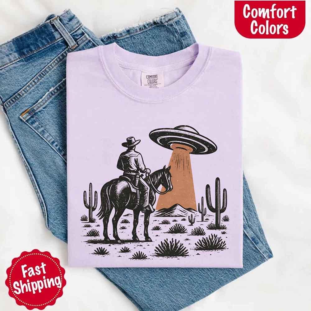 Retro UFO Cowboy Tee – Unisex Comfort Colors Shirt - Image 14