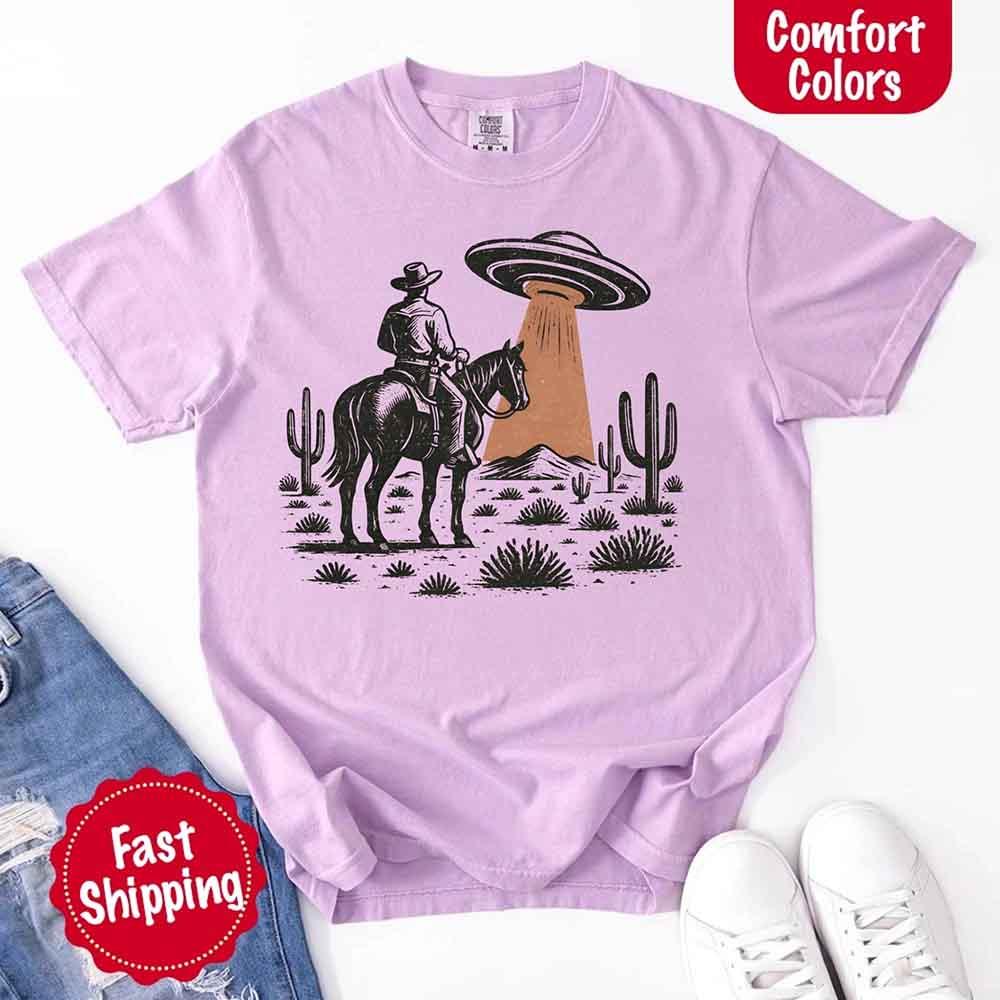 Retro UFO Cowboy Tee – Unisex Comfort Colors Shirt - Image 15