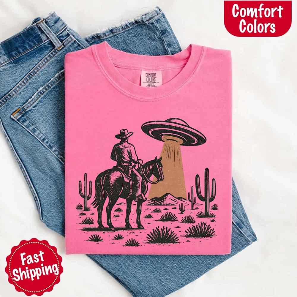 Retro UFO Cowboy Tee – Unisex Comfort Colors Shirt - Image 16