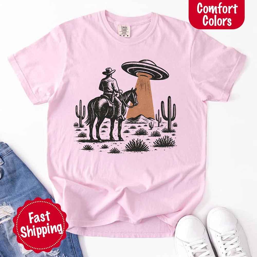 Retro UFO Cowboy Tee – Unisex Comfort Colors Shirt - Image 6