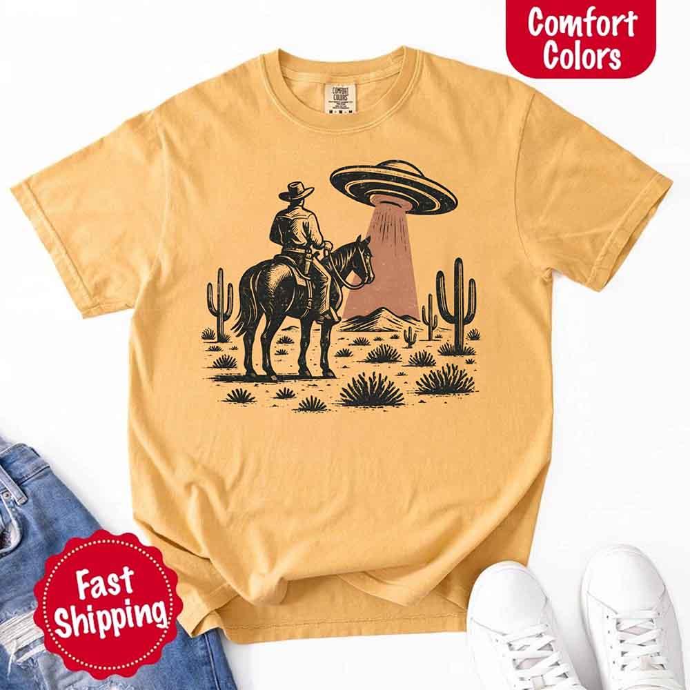 Retro UFO Cowboy Tee – Unisex Comfort Colors Shirt - Image 8