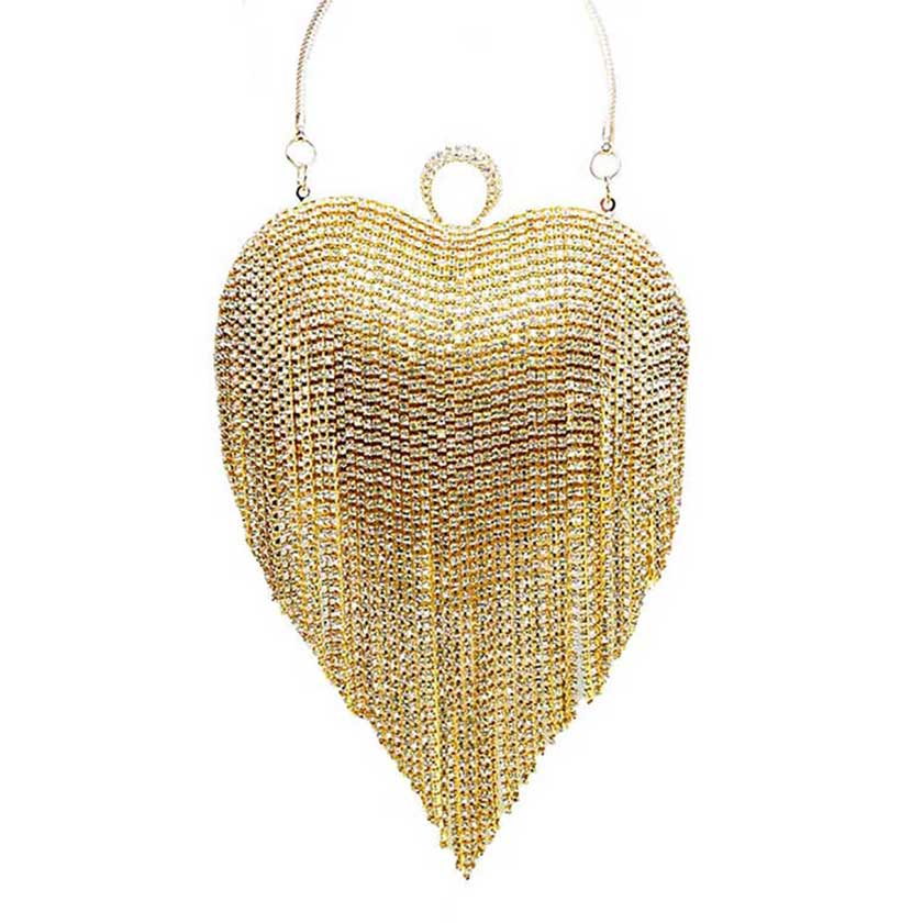 Rhinestone Fringe Heart Evening Tote Clutch Crossbody Bag - Image 2