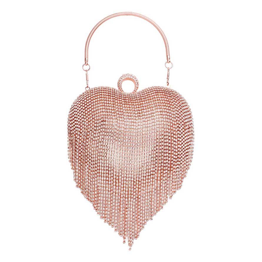 Rhinestone Fringe Heart Evening Tote Clutch Crossbody Bag - Image 4
