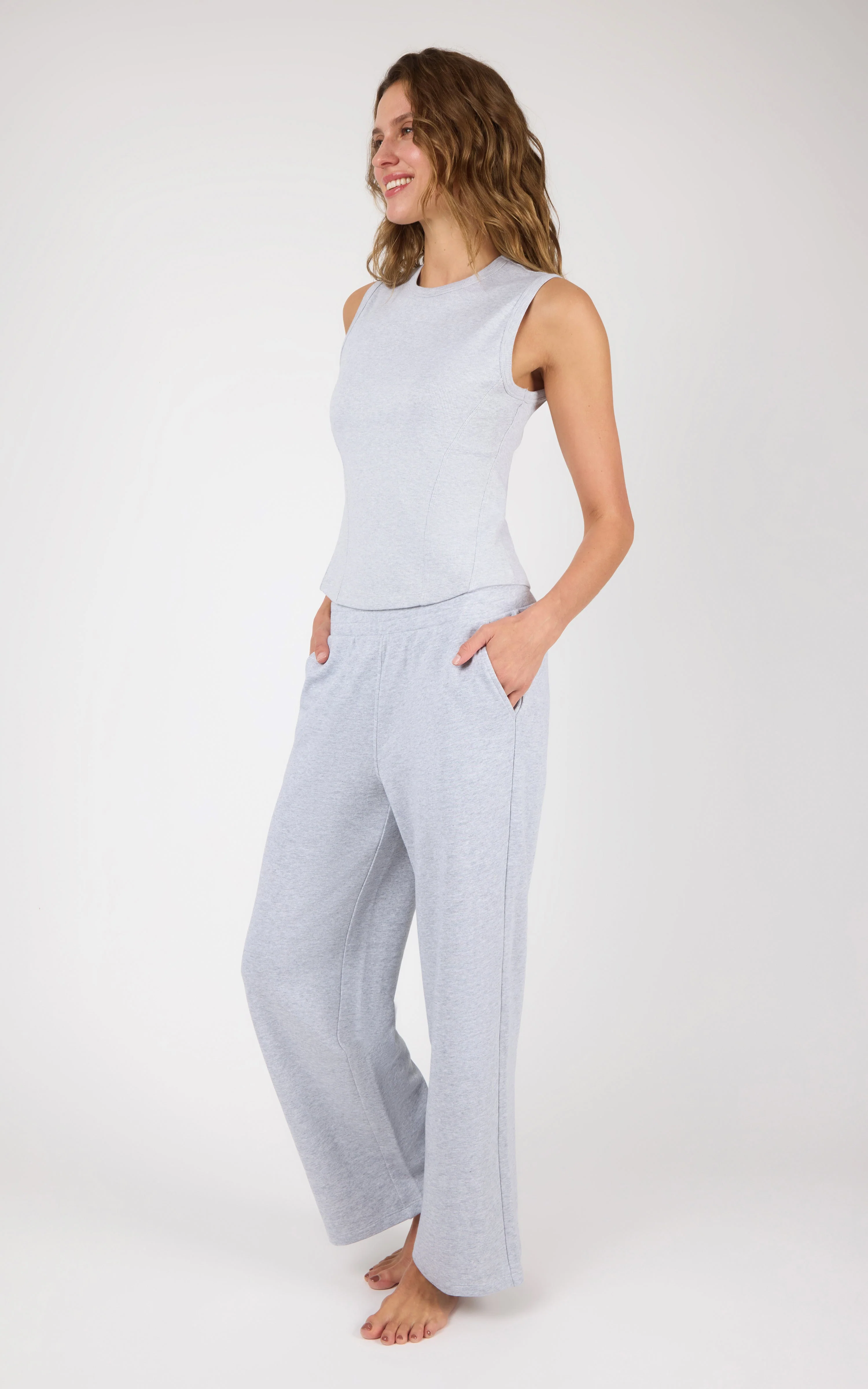 Ribbed Tank & Loop Terry Wide Leg Pant Set - Image 18
