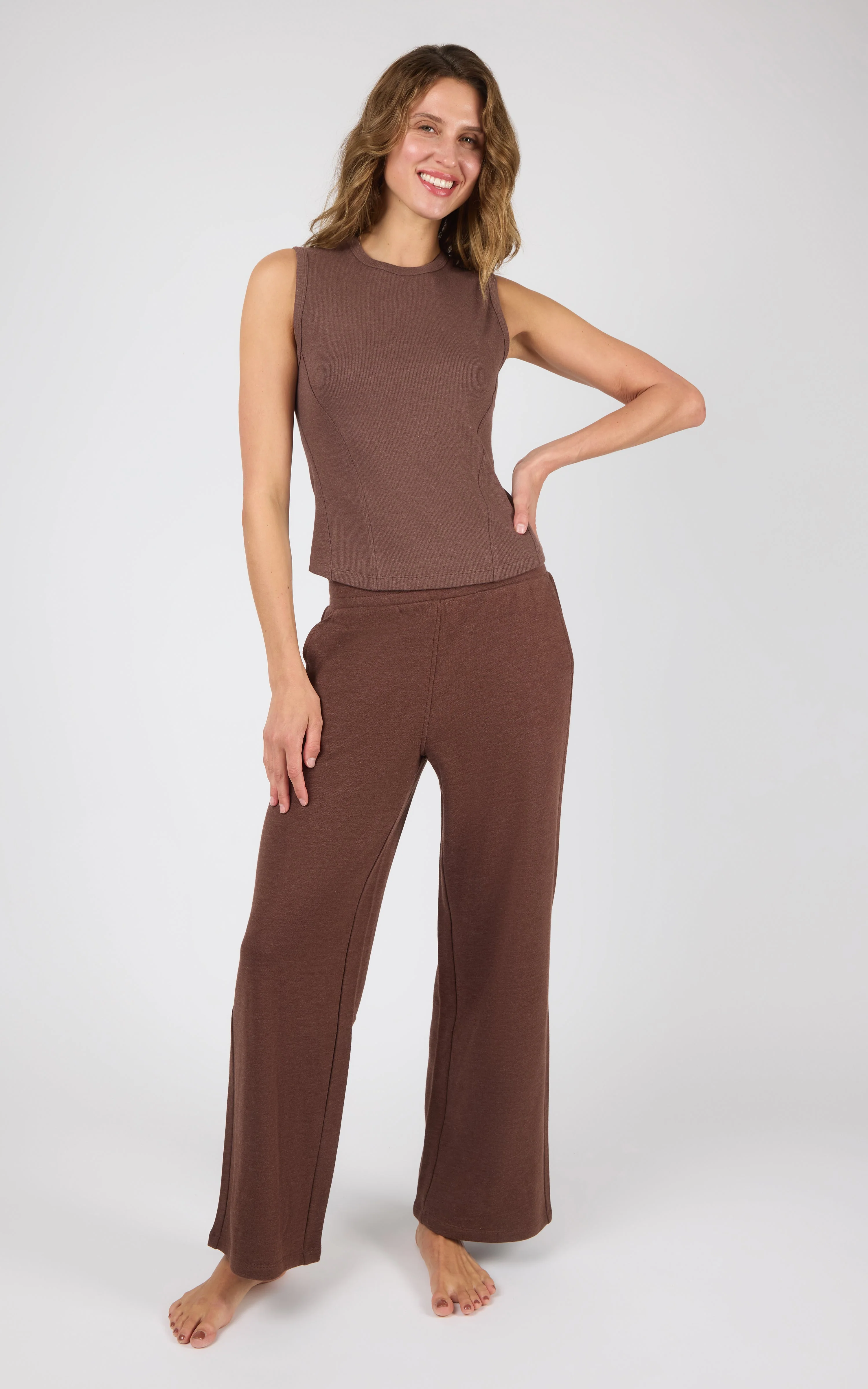Ribbed Tank & Loop Terry Wide Leg Pant Set - Image 4