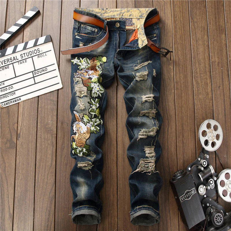 Ripped European And American Fashion Cool Trendy Straight Men's Jeans - Image 3