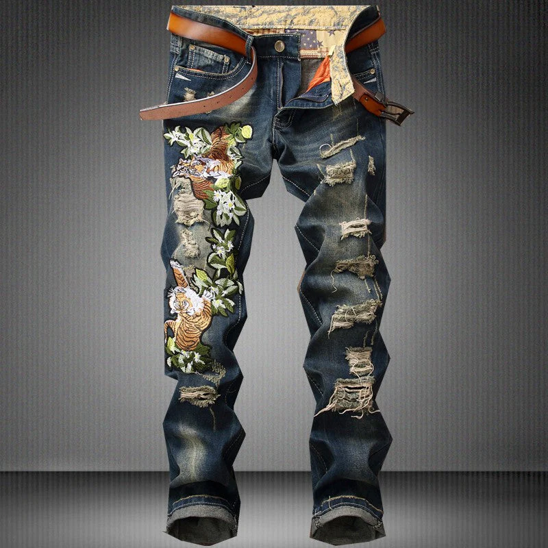 Ripped European And American Fashion Cool Trendy Straight Men's Jeans - Image 4