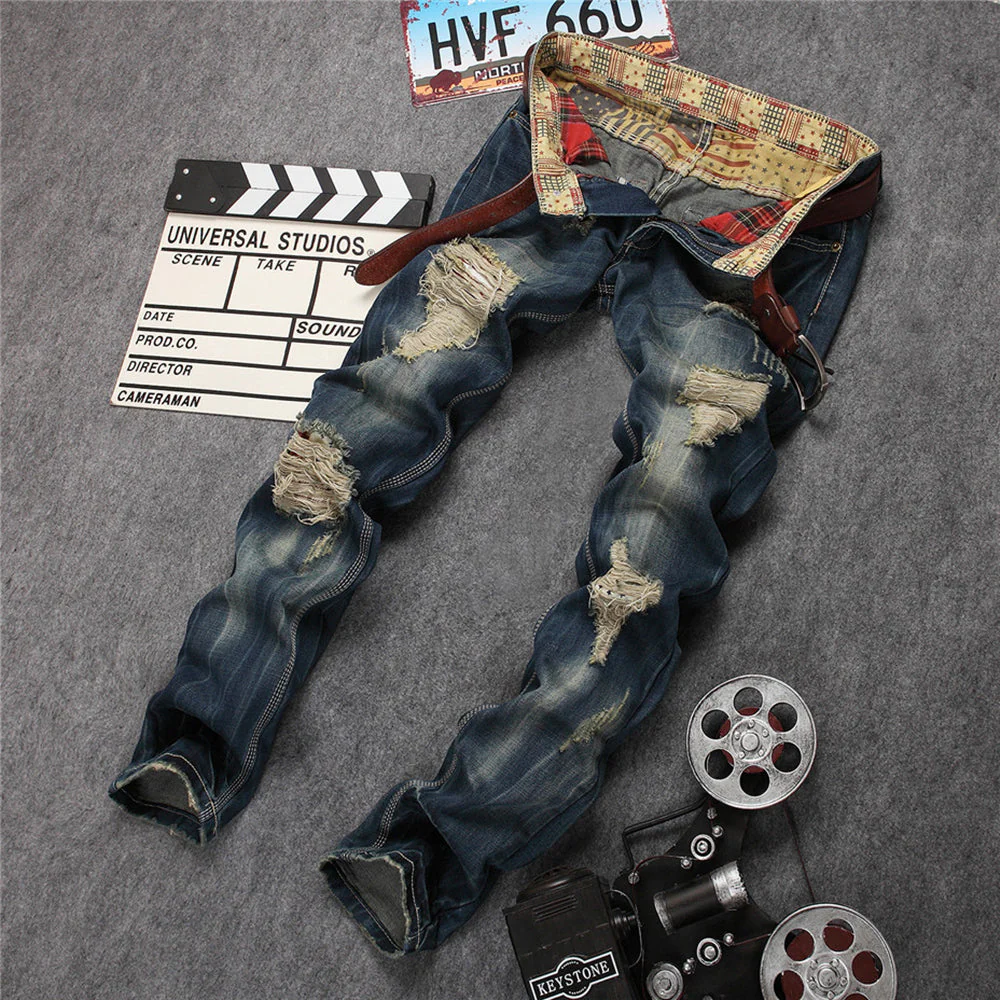 Ripped Trendy Men's Jeans Straight Leg Slim Fit Personality - Image 2