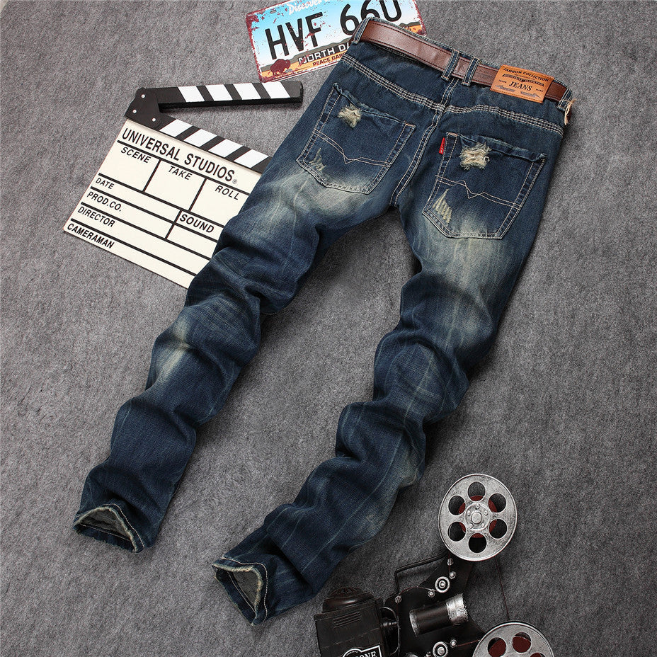 Ripped Trendy Men's Jeans Straight Leg Slim Fit Personality - Image 3