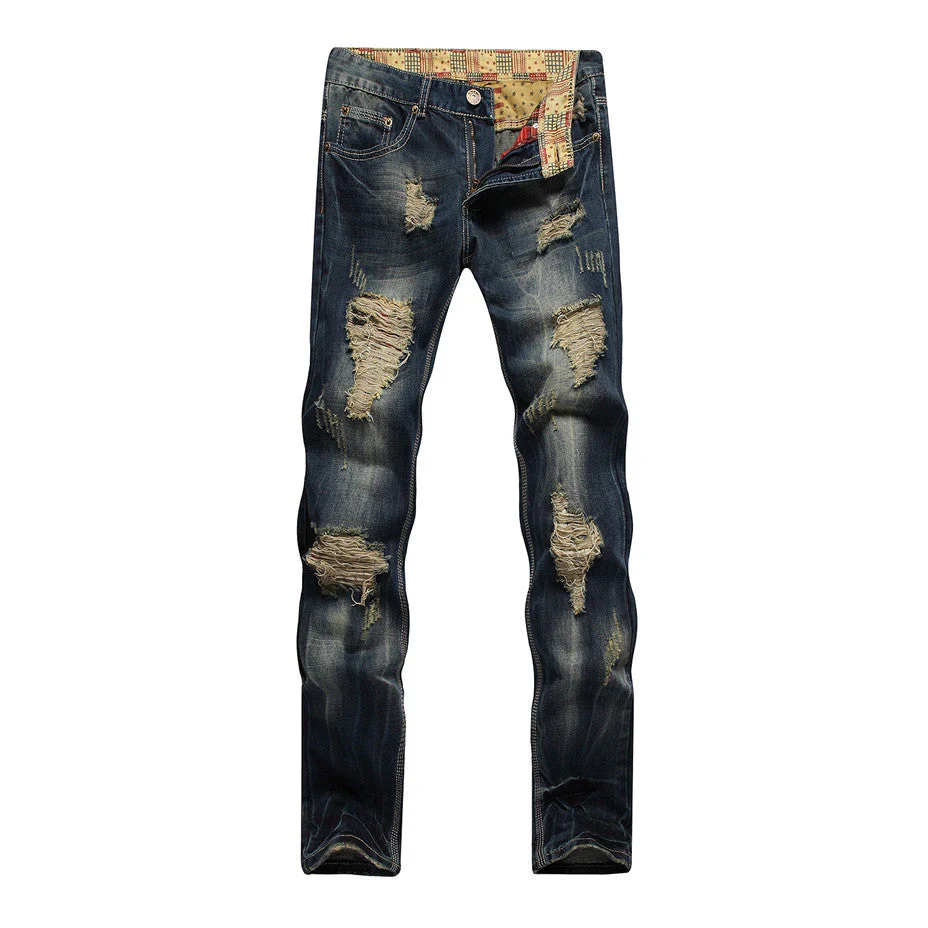 Ripped Trendy Men's Jeans Straight Leg Slim Fit Personality - Image 5