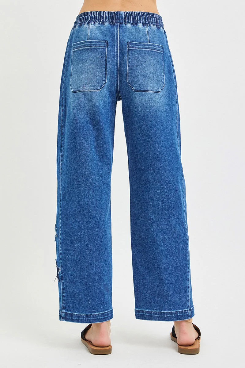 RISEN Elastic Band Slouchy Cropped Barrel with Star Patch - Image 4