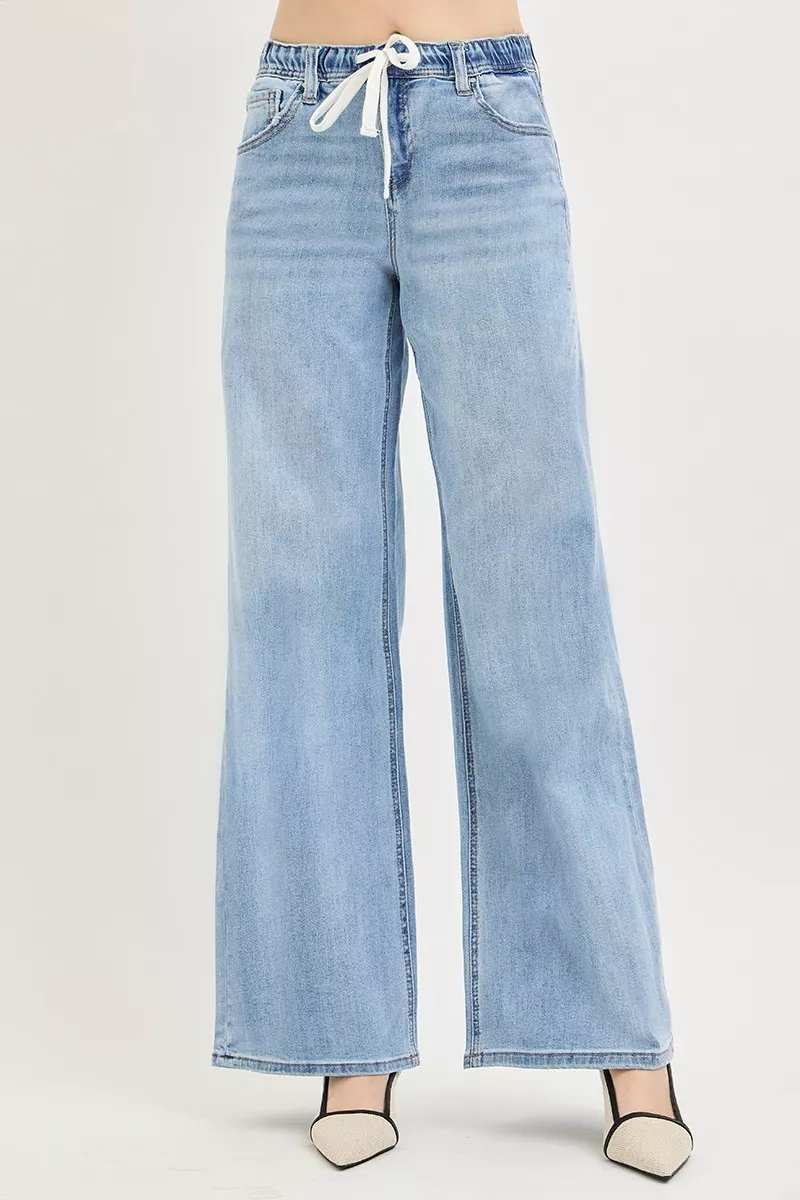 RISEN Elastic Band Slouchy Wide Jeans with Drawstring - Image 2