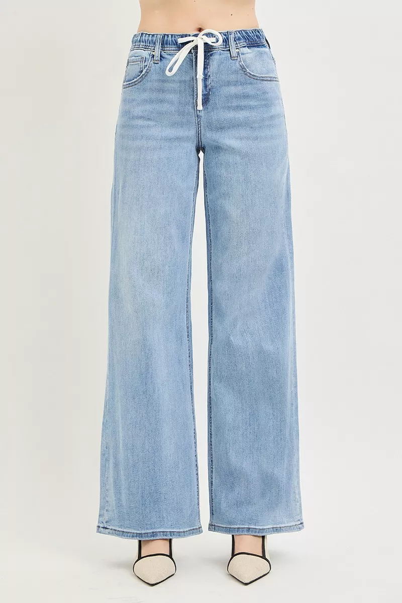 RISEN Elastic Band Slouchy Wide Jeans with Drawstring - Image 3
