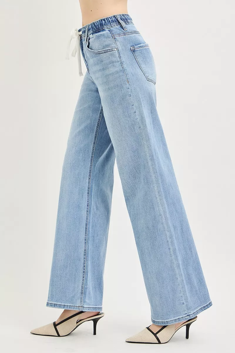 RISEN Elastic Band Slouchy Wide Jeans with Drawstring - Image 4