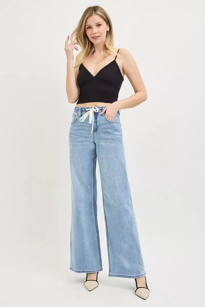 RISEN Elastic Band Slouchy Wide Jeans with Drawstring - Image 6