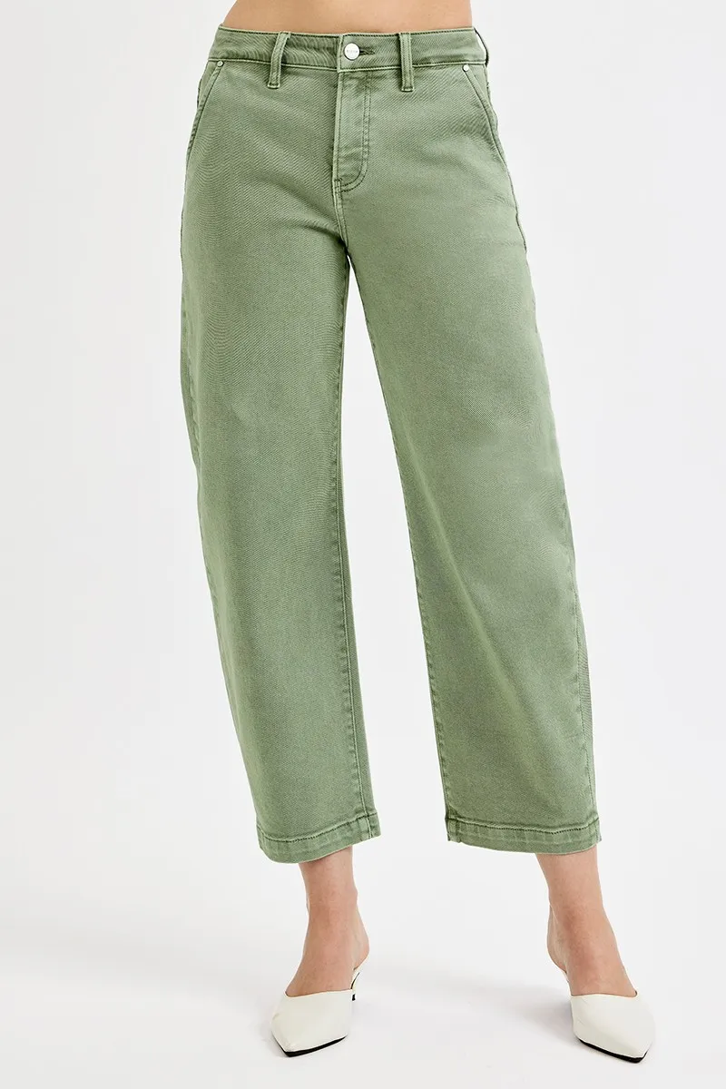 RISEN Full Size Tummy Control High Rise Crop Barrel Jeans Plus Size