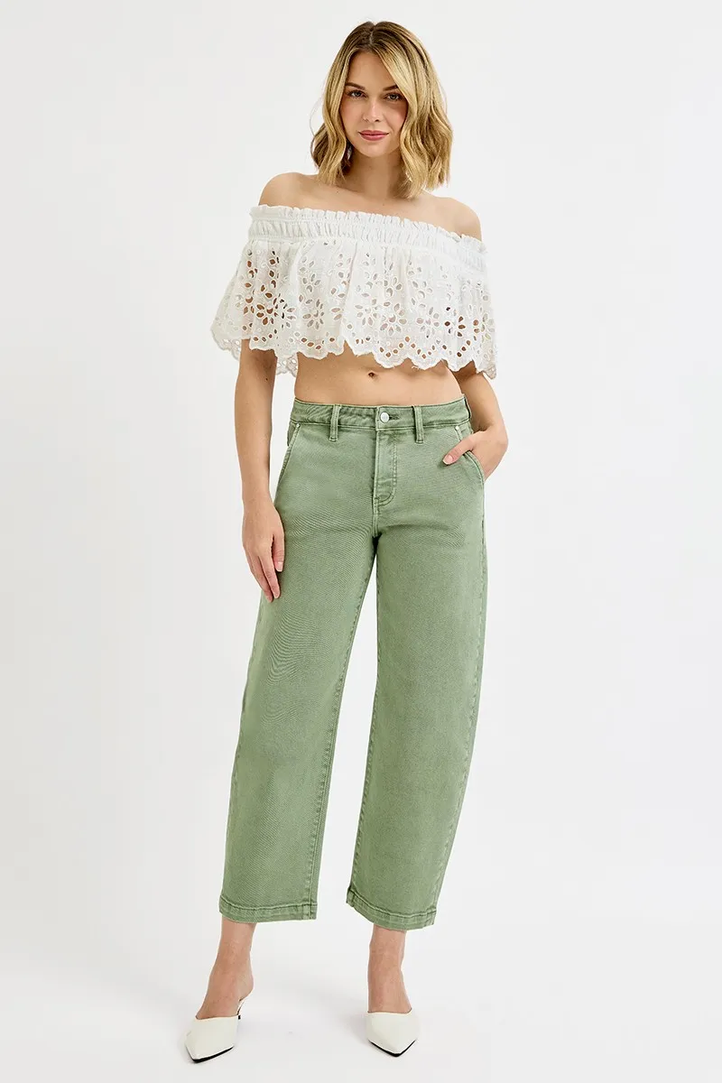 RISEN Full Size Tummy Control High Rise Crop Barrel Jeans Plus Size - Image 2