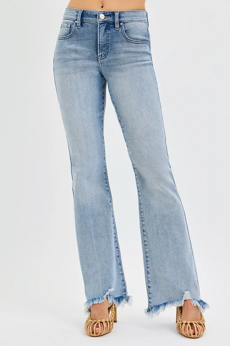 RISEN Full Size Tummy Control Mid Rise Flare Jeans with Fray Hem Detailed Plus Size - Image 3