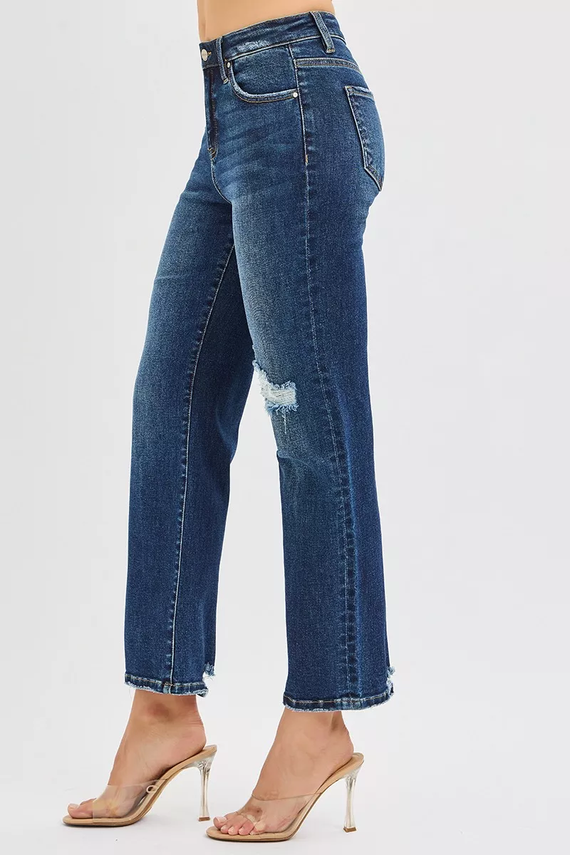 RISEN High Rise Crop Slim Straight Jenas with Hidden Knee Patch - Image 4