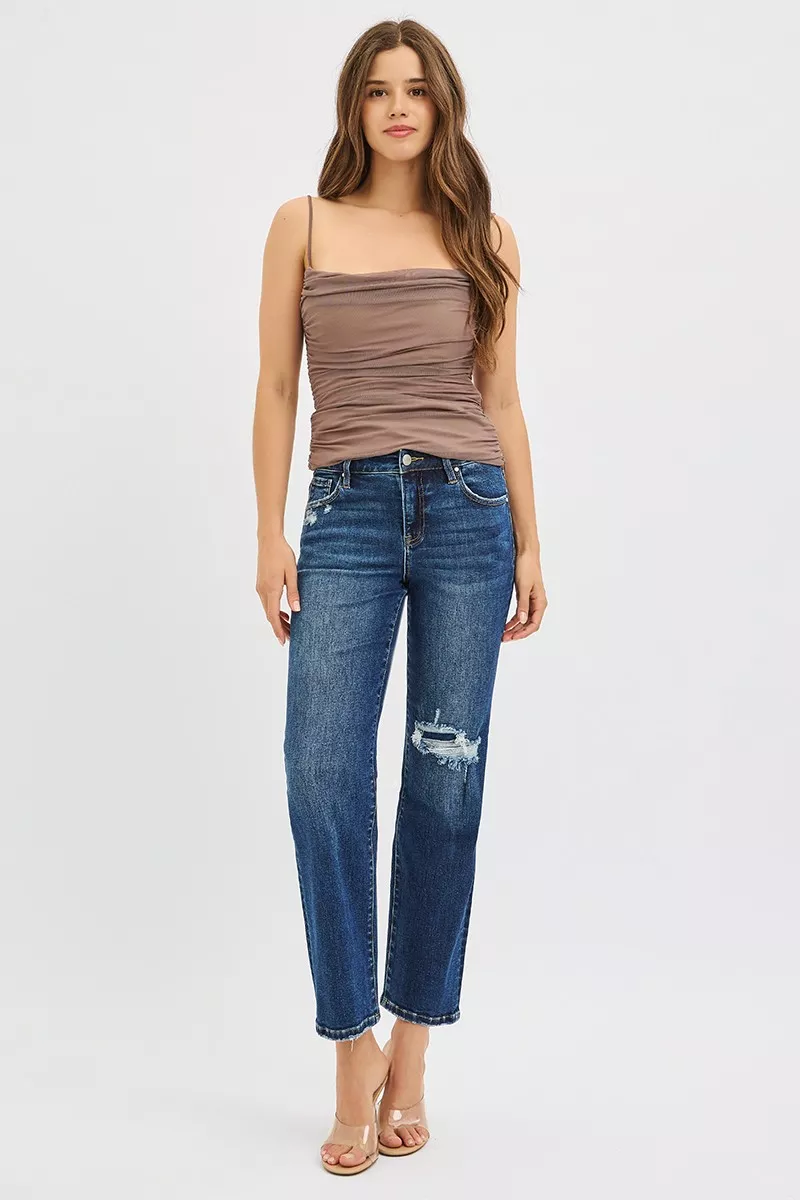 RISEN High Rise Crop Slim Straight Jenas with Hidden Knee Patch - Image 6