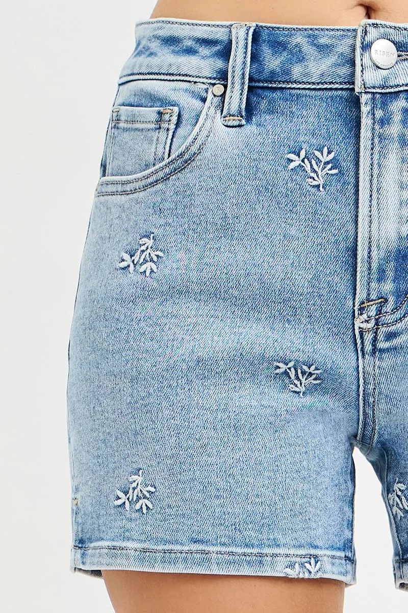 RISEN High Rise Denim Shorts with Embroidered Detail - Image 7