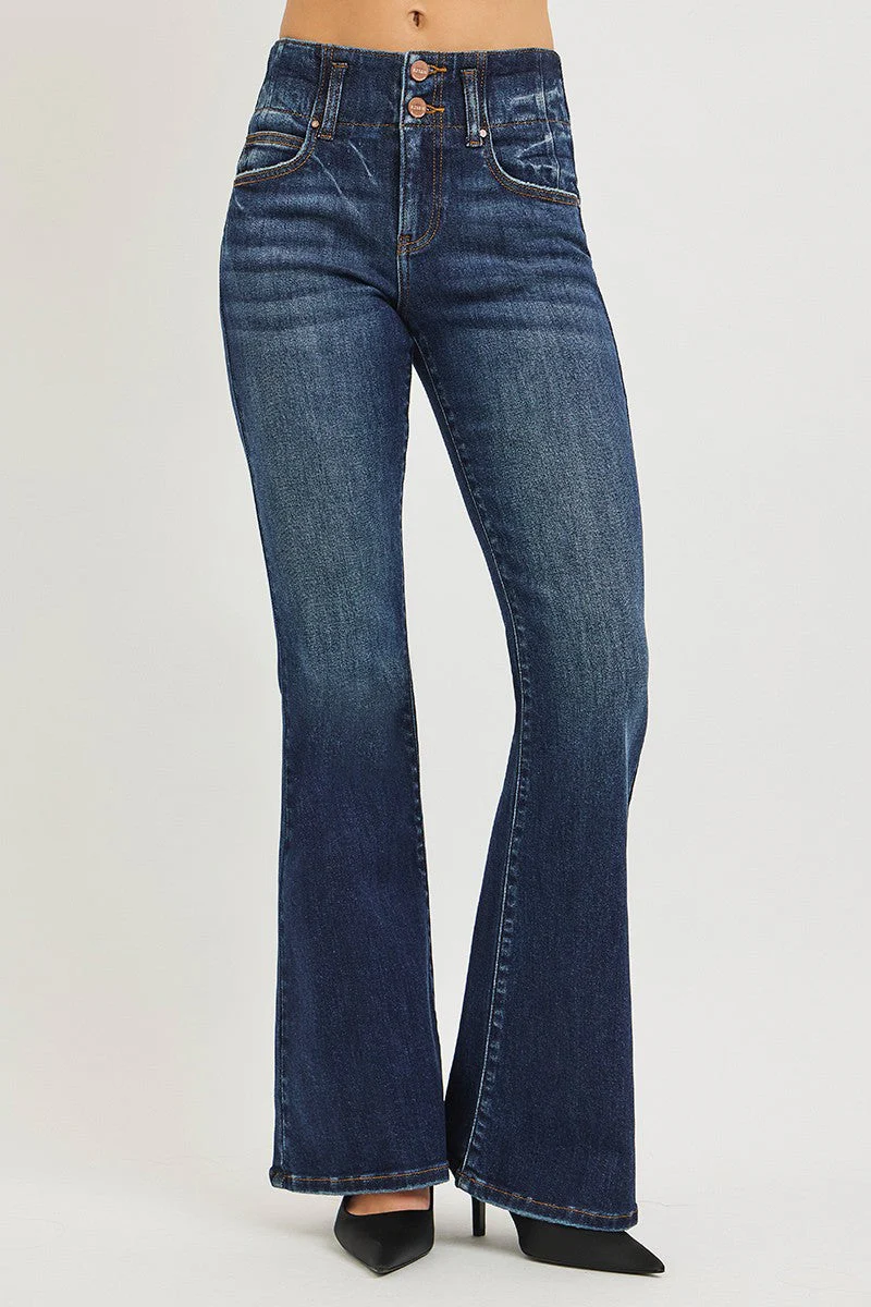 RISEN High Rise Flare Jeans With Seam Detail Waistband - Image 2