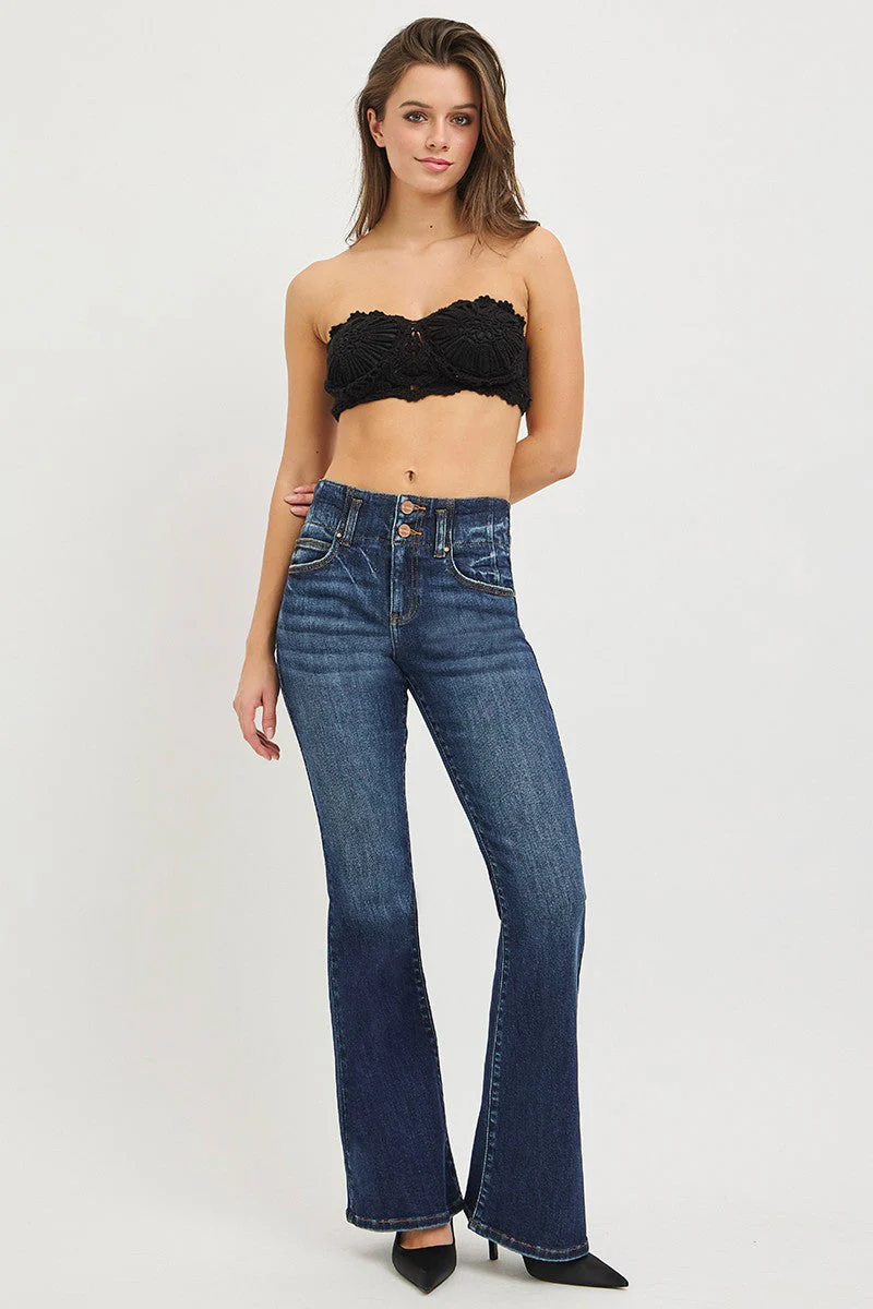 RISEN High Rise Flare Jeans With Seam Detail Waistband - Image 6