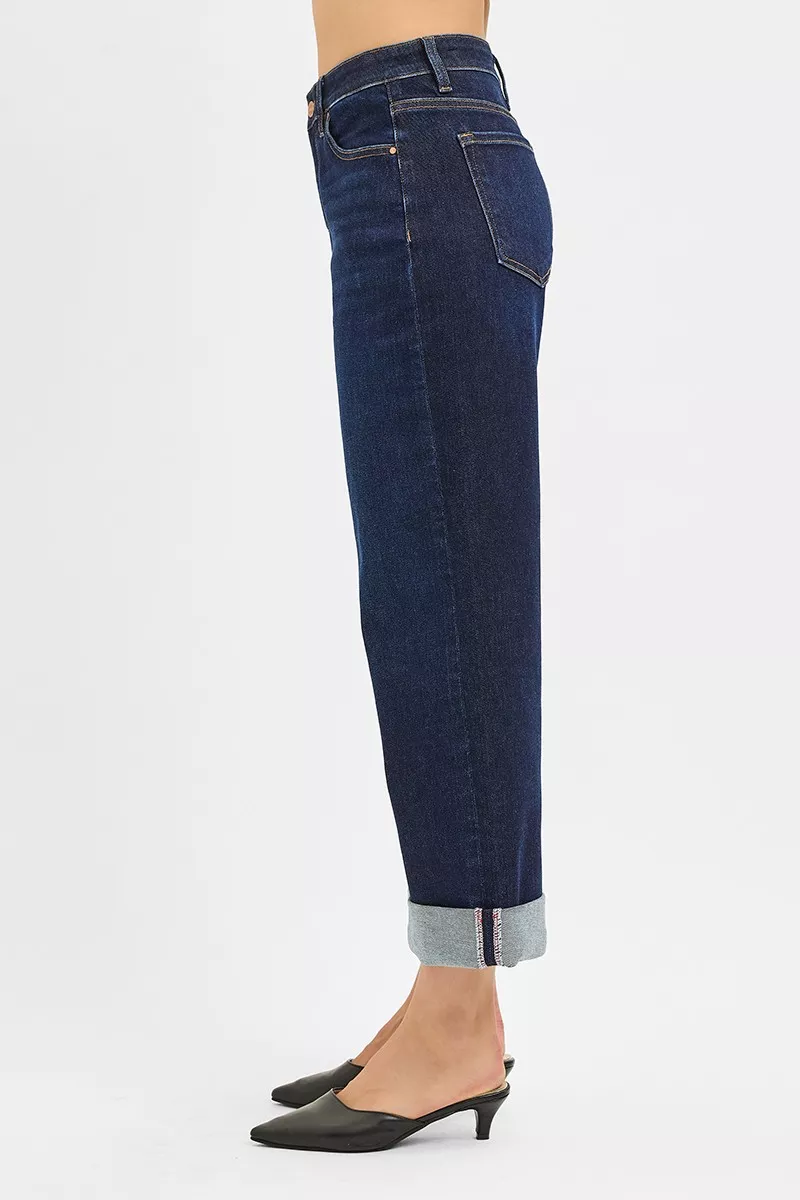 RISEN Mid Rise Fit Ankle Wide Roll Up Jeans - Image 4