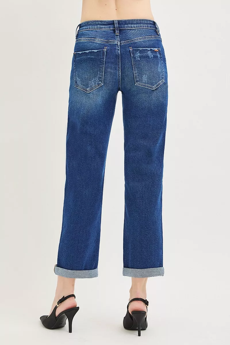RISEN Slouchy Cropped Boyfriend Jeans with Cuffed Hem - Image 5