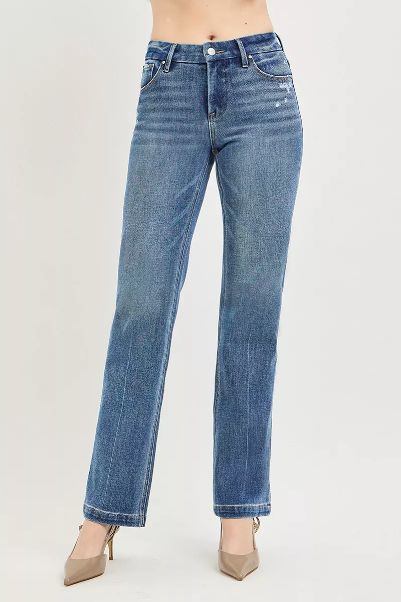 RISEN Tummy Control 4way Stretch Mid Rise Straight Crease Line