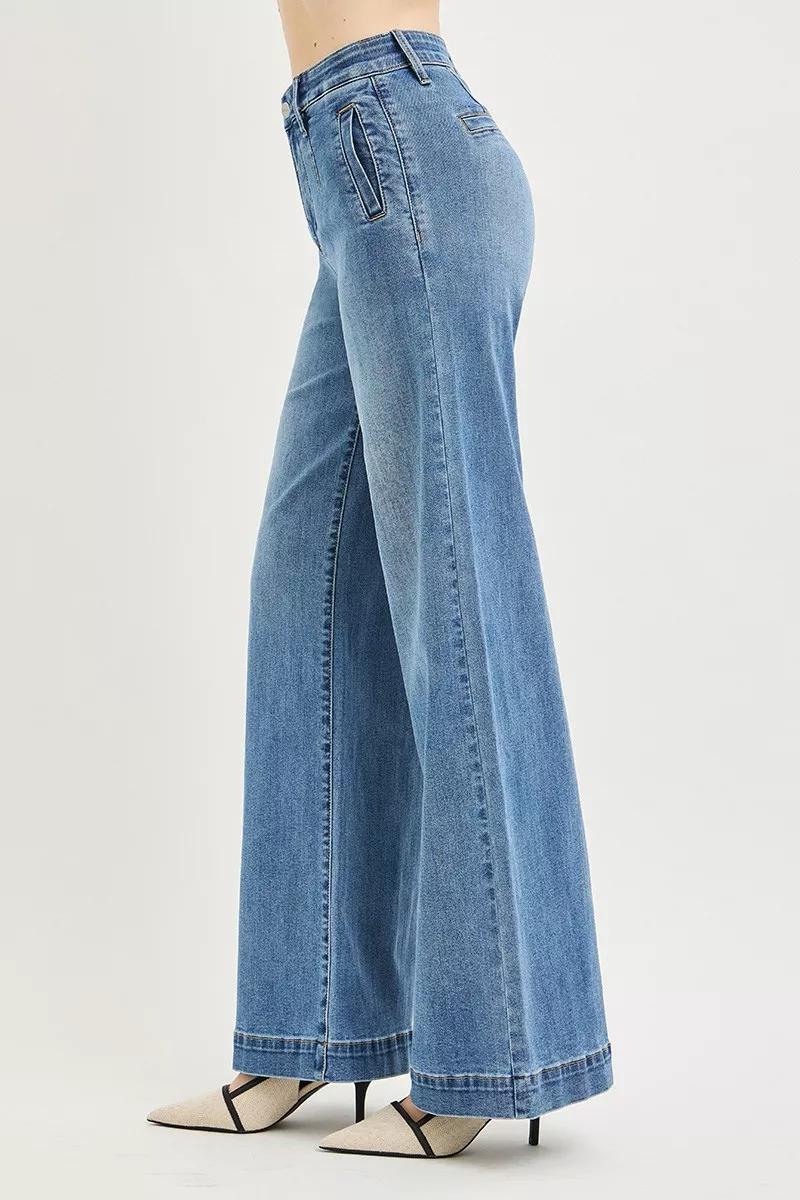RISEN Tummy Control Elastic Band High Rise Wide Jeans - Image 4