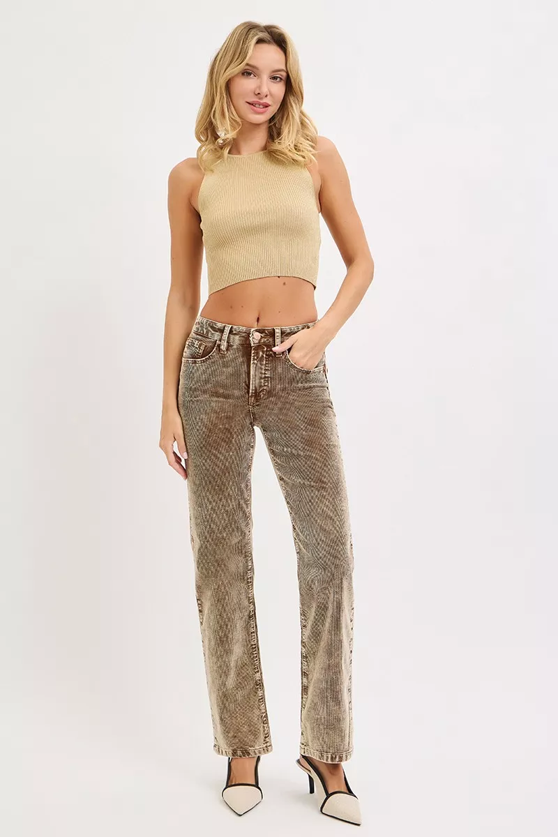 RISEN Tummy Control Mid Rise Straight Leg Corduroy Pants - Image 6