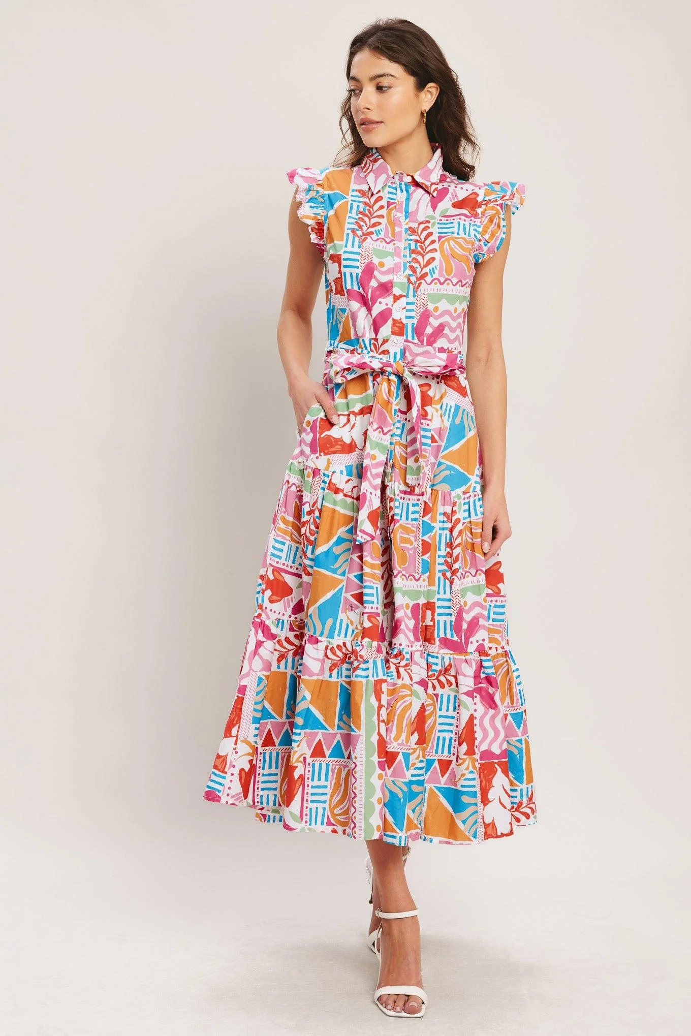 Riviera Mosaic Woven Midi Dress - Image 3